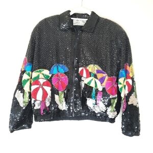 Vintage Rainbow Sequin 1989 Midnight Rain Eras Tour Style Bomber Jacket M